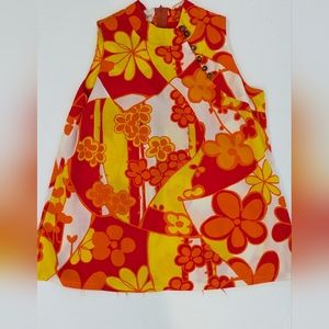 Vintage Penneys Hawaiian Orange Sleeveless 60s Top Juniors Size 14